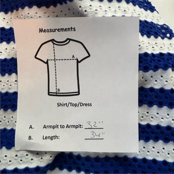 Elle Blue White stripe Eyelet Lined fit flare Sleeveless Dress Size 4 - Picture 7 of 7